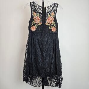 Free People Russian Nesting Dolls Dress Mini Black Lace Floral Whimsygoth‎ XS